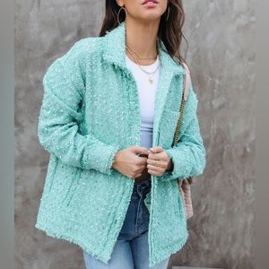Vici Tweed Pocketed Jacket - Pistachio